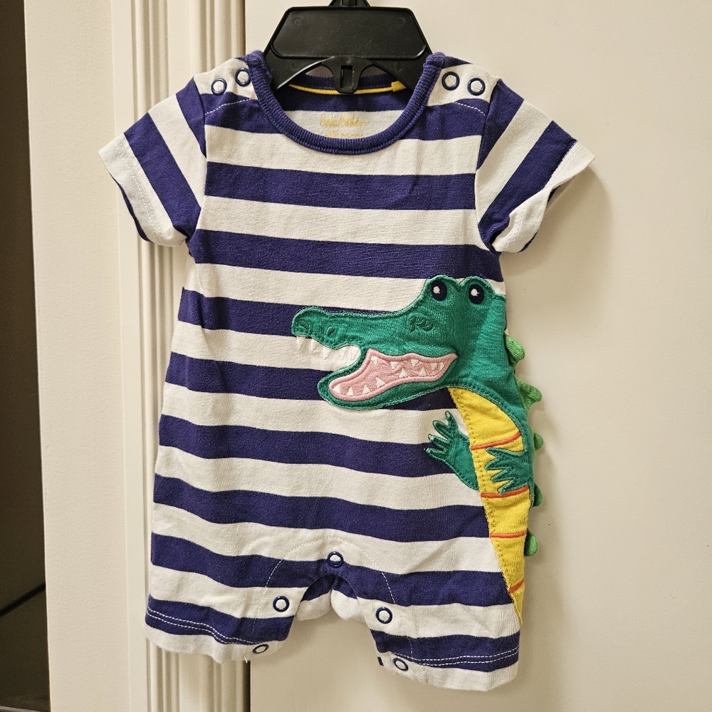Baby Boden Blue Striped Bodysuit with Crocodile